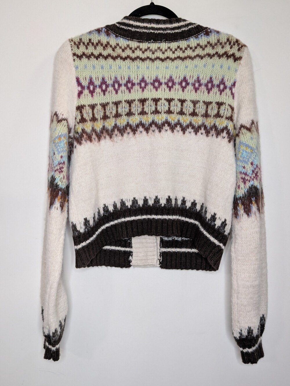 Free People We The Free Millie Fair Isle Cardigan Sweater Medium Boho Wool Blend - Picture 6 of 6